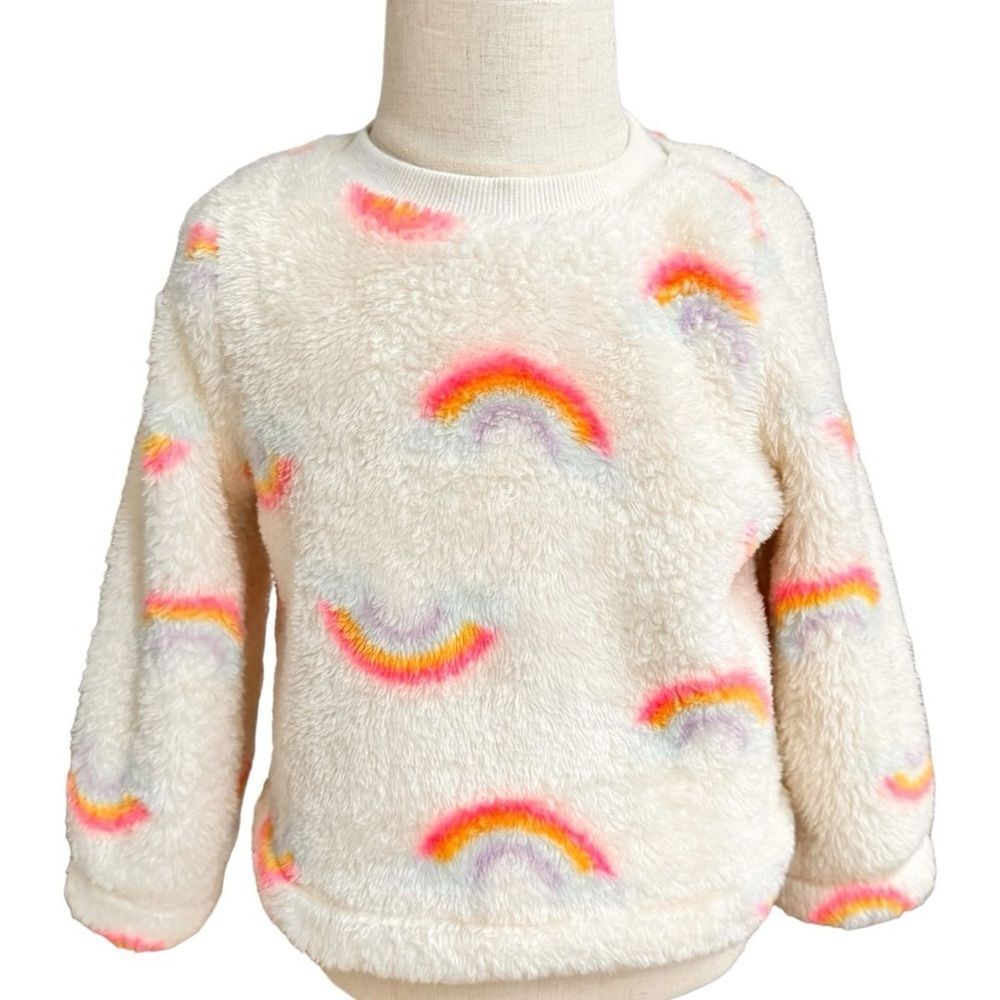 Cat & Jack Girls Fuzzy Rainbow Print Pullover Crewneck Sweatshirt. 18 Months.